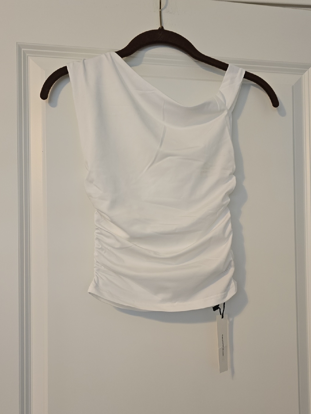 Commense White One-Shoulder Ruched Tank Top Size XS NWT